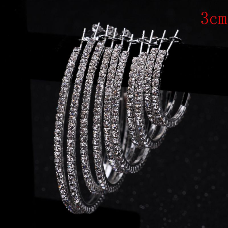 Fashion Silver 3cm Geometric Crystal C-shaped Earrings