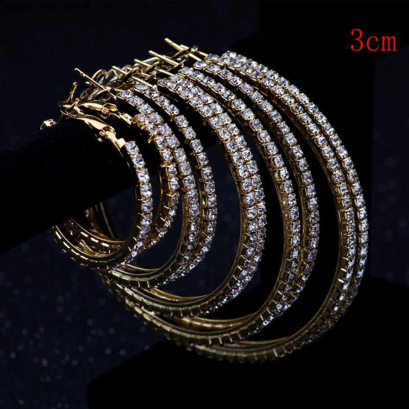 Fashion Gold 3cm Geometric Crystal C-shaped Earrings