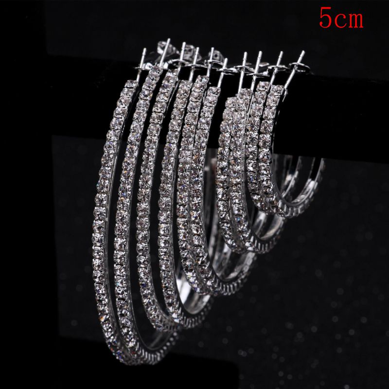 Fashion Silver 5cm Geometric Crystal C-shaped Earrings
