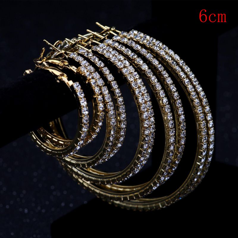 Fashion Gold 6cm Geometric Crystal C-shaped Earrings