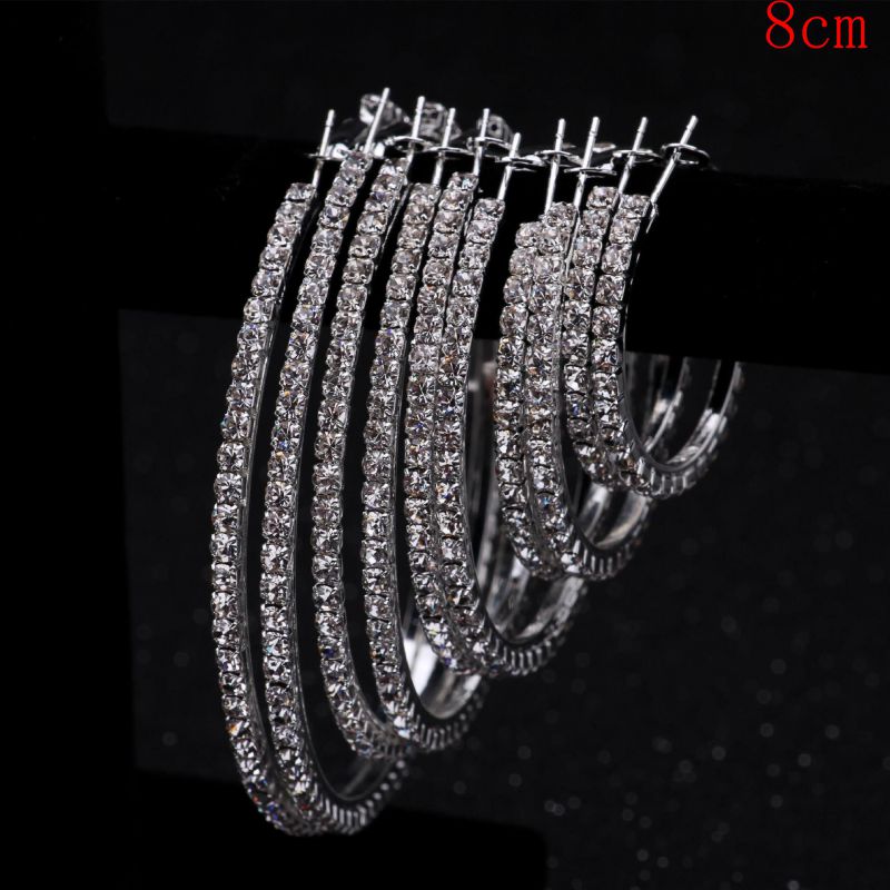 Fashion Silver 8cm Geometric Crystal C-shaped Earrings