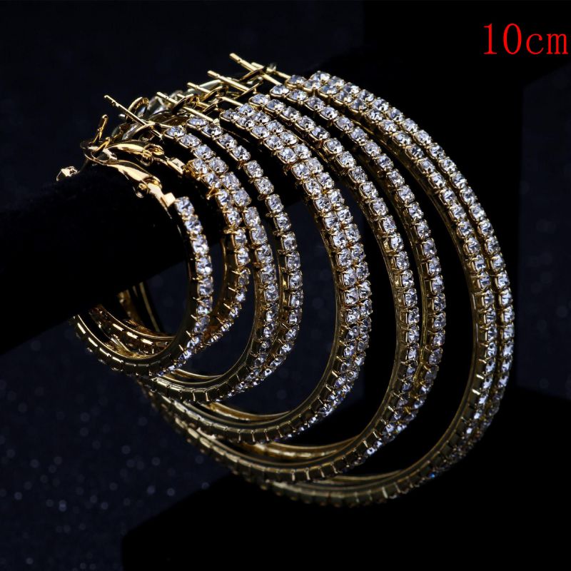 Fashion Gold 10cm Geometric Crystal C-shaped Earrings