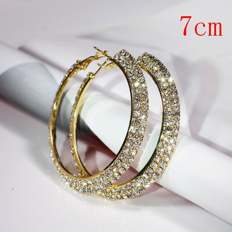 Fashion Golden 7cm Geometric Diamond Round Earrings