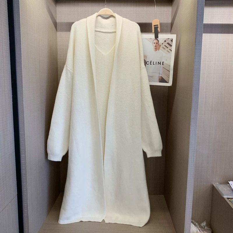 Fashion Off White Acrylic Knitted Long Skirt Cardigan Shawl Set
