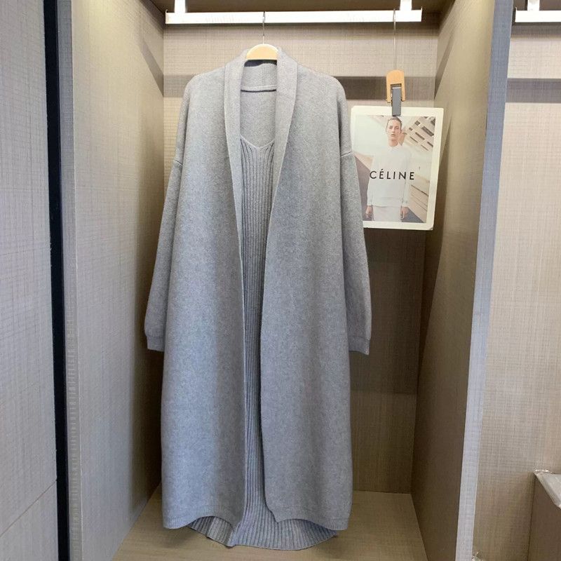 Fashion Grey Acrylic Knitted Long Skirt Cardigan Shawl Set