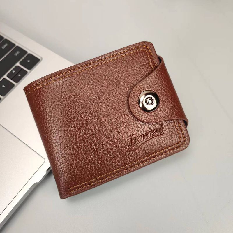 Fashion Light Brown Soft Leather Horizontal Buckle Zipper Wallet