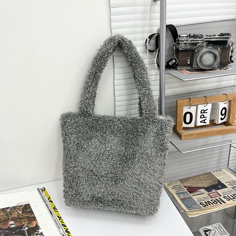 Fashion Grey Plush Large Capacity Tote Bag