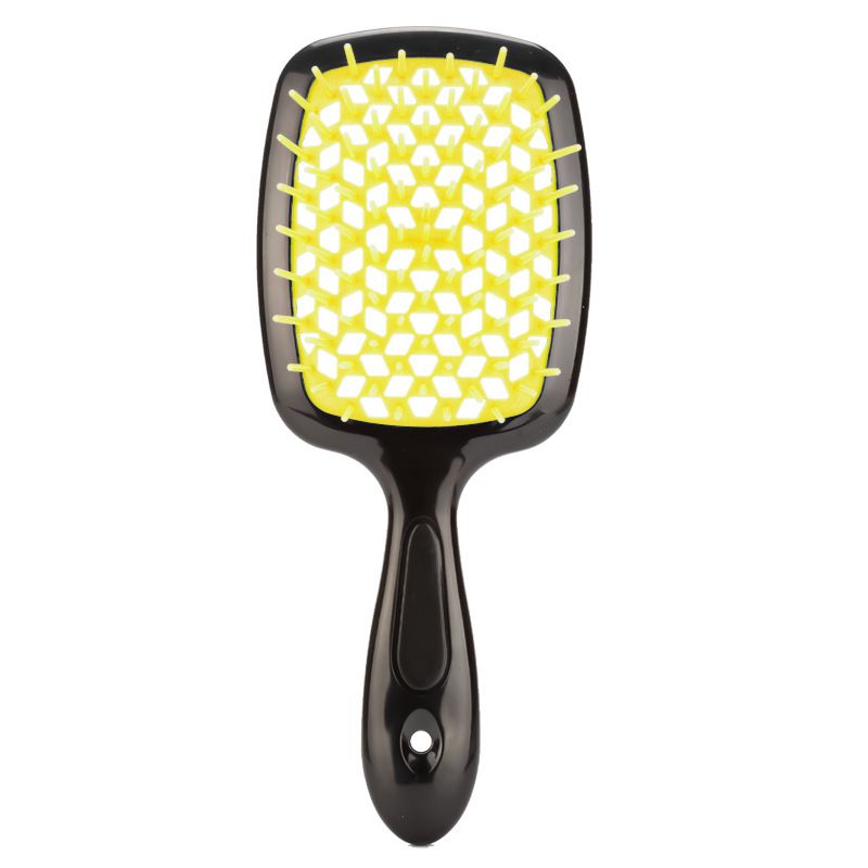 Fashion Light Yellow + Black Handle Opp Bag Fluffy Mesh Honeycomb Hole Massage Comb