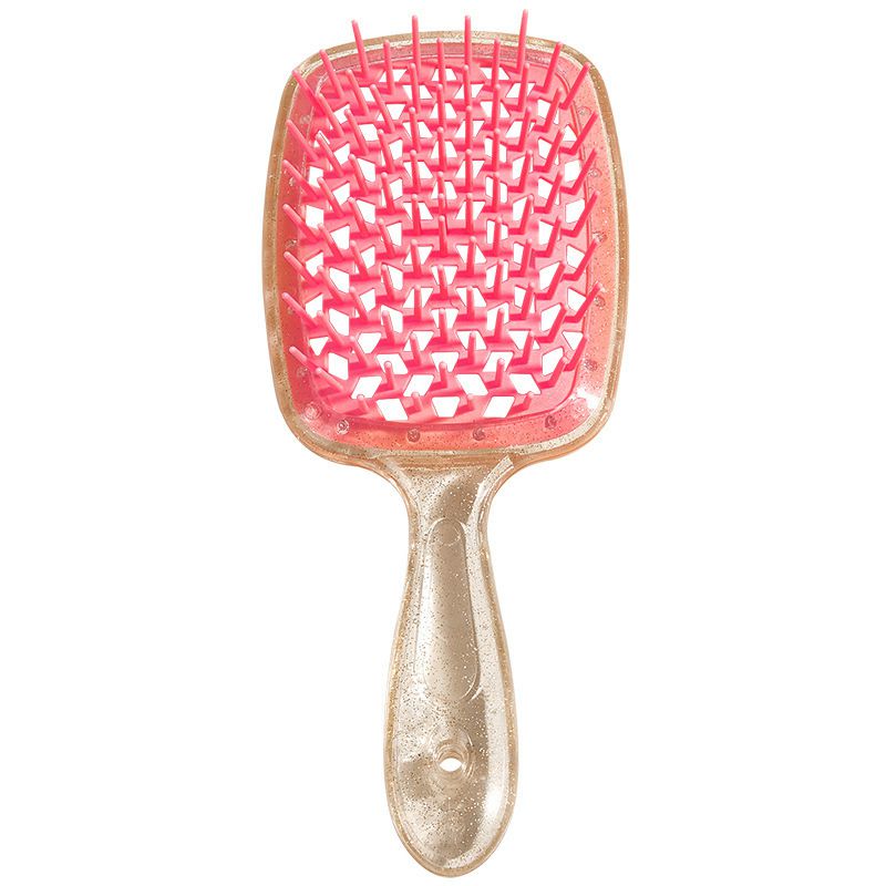 Fashion Pink-flash Gold Handle Opp Bag Fluffy Mesh Honeycomb Hole Massage Comb