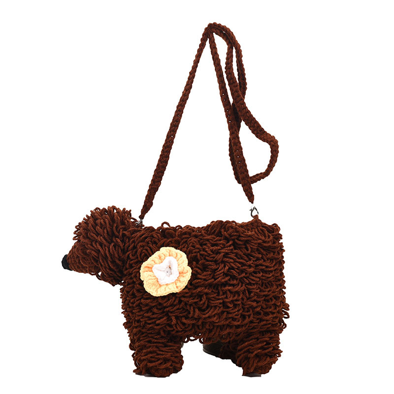 Fashion Brown Plush Cartoon Crossbody Bag