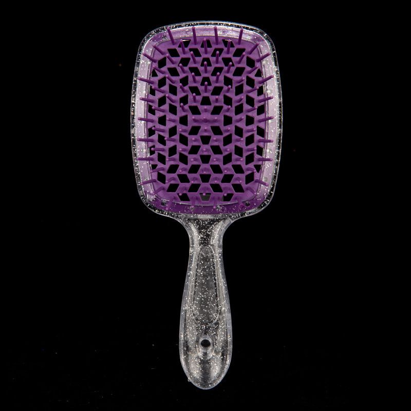 Fashion Purple-shiny Silver Handle Pvc Box Fluffy Mesh Honeycomb Hole Massage Comb