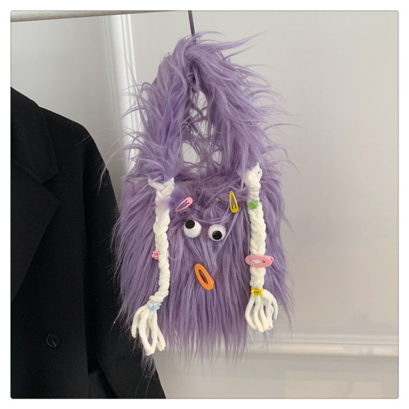 Fashion Purple Plush Monster Tote Bag