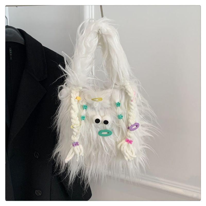 Fashion White Plush Monster Tote Bag