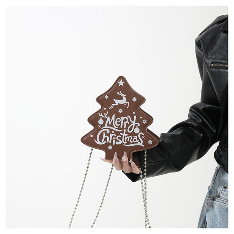 Fashion Brown Pu Printed Christmas Tree Crossbody Bag