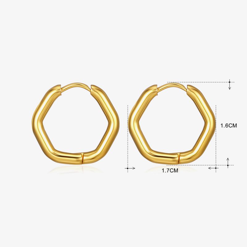 Fashion Gold Stainless Steel Hexagonal Earrings