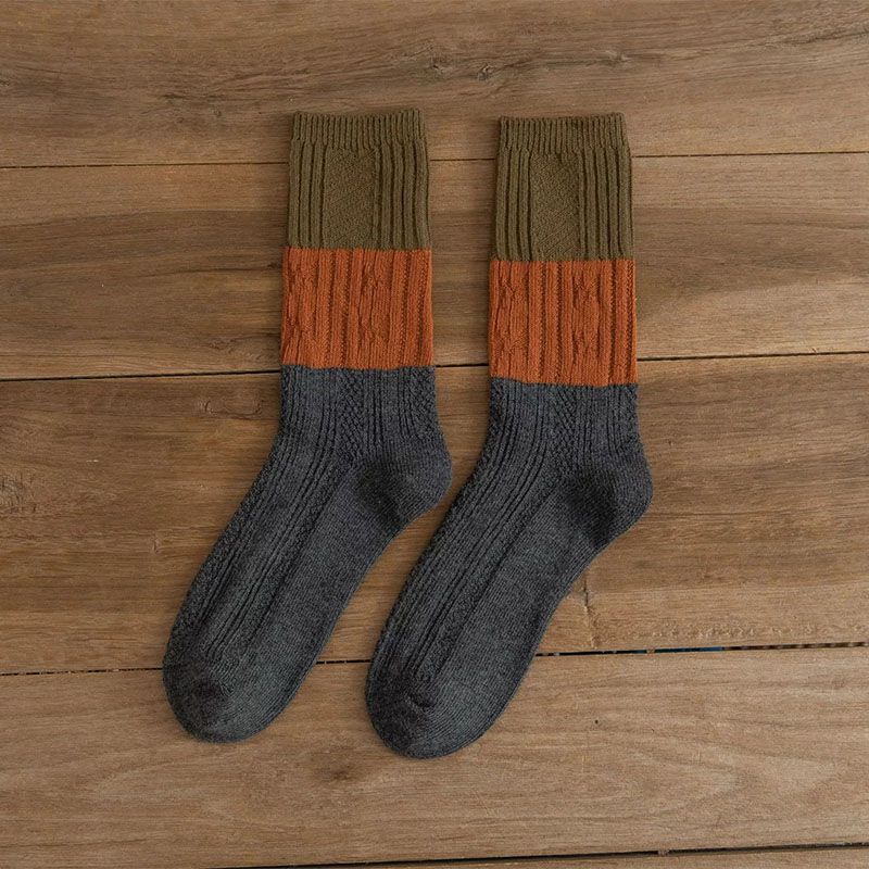 Fashion Dark Gray Contrast Striped Twist Knit Mid-calf Socks