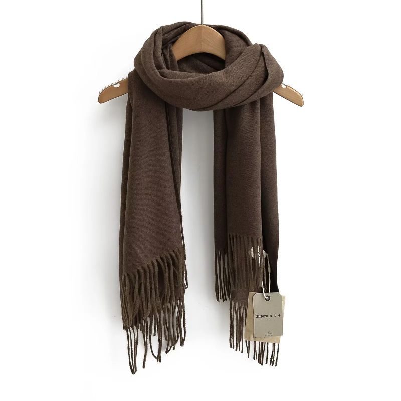 Fashion Dark Brown Faux Cashmere Patch Fringed Scarf