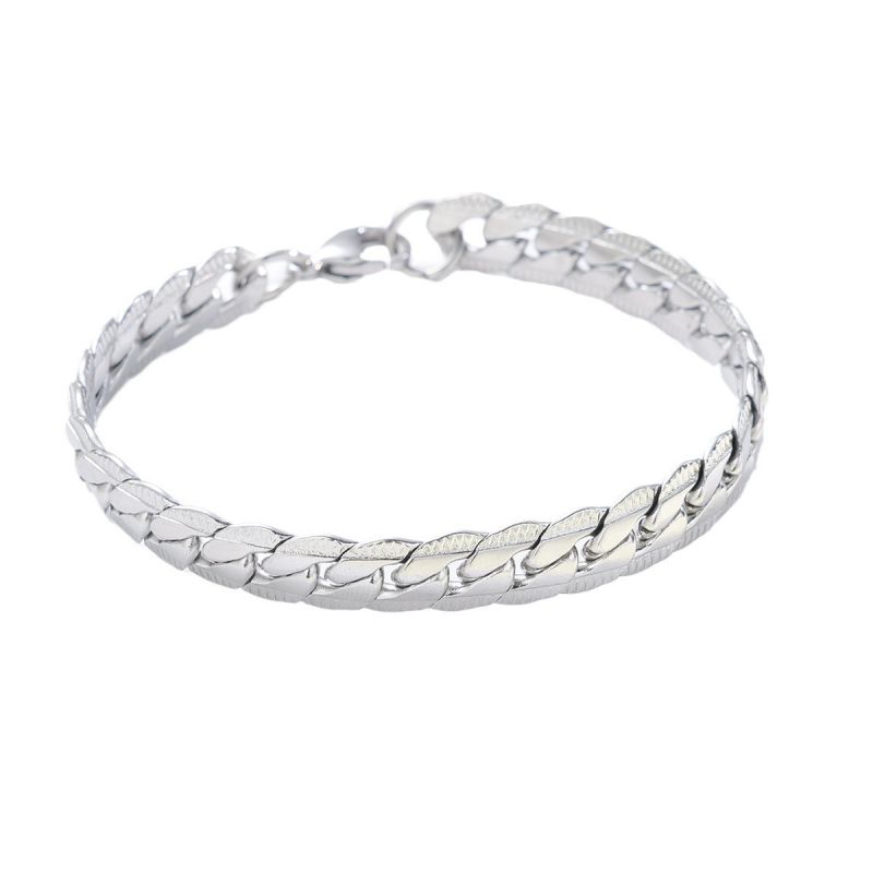 Fashion Silver Titanium Steel Geometric Chain Men's Bracelet