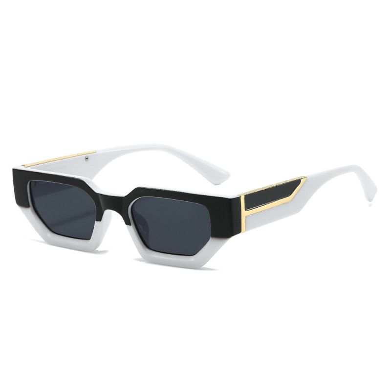 Fashion Black And White Frame Black Film Pc Square Narrow Frame Sunglasses
