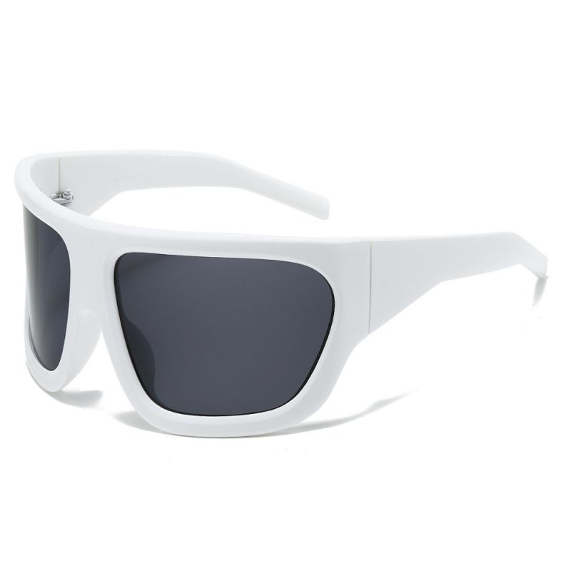 Fashion White Frame All Gray Film Pc Large Frame Face Mask Sunglasses
