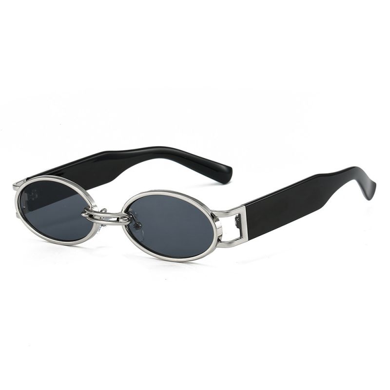 Fashion Silver Frame Gray Piece Oval Small Frame Sunglasses