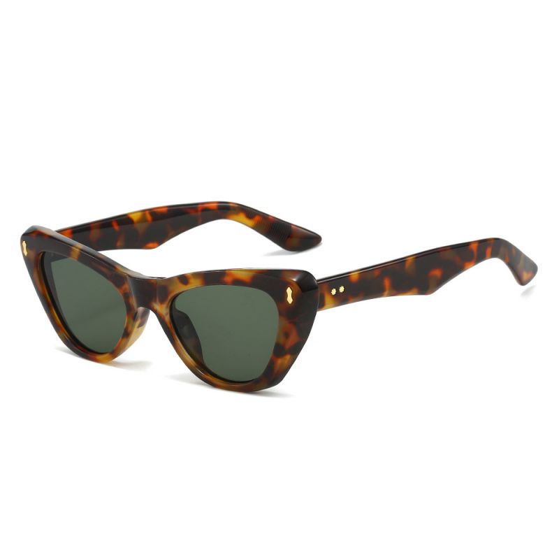 Fashion Leopard Print Frame Dark Green Film Cat Eye Rice Stud Sunglasses
