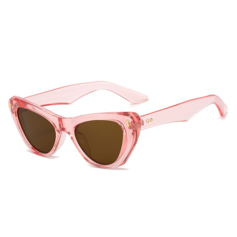 Fashion Pink Frame Whole Tea Slices Cat Eye Rice Stud Sunglasses