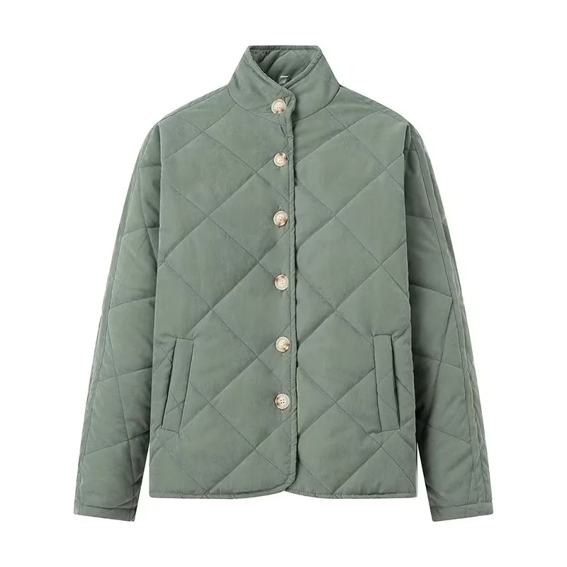 Fashion Green Diamond-breasted Stand-collar Jacket
