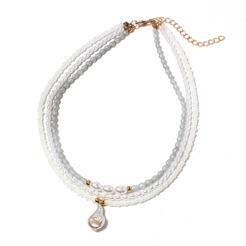 Fashion White Shaped Pearl Beads Double Layer Necklace