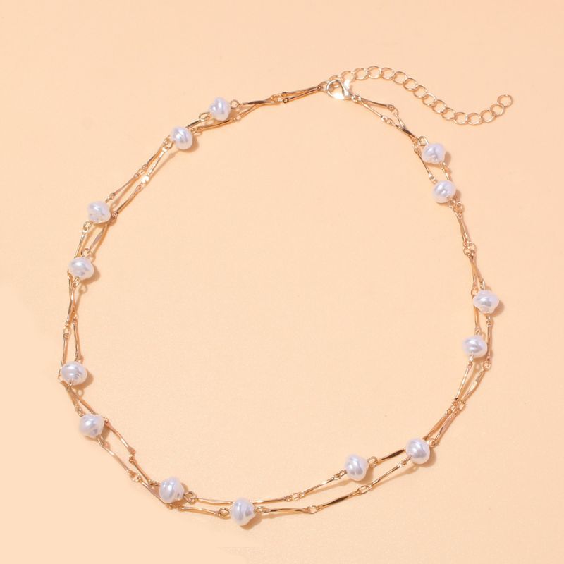 Fashion Gold Alloy Pearl Double Layer Necklace