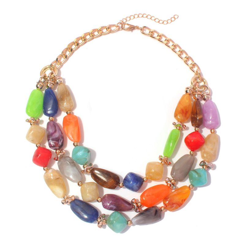 Fashion Color Resin Geometric Beaded Multi-layer Necklace