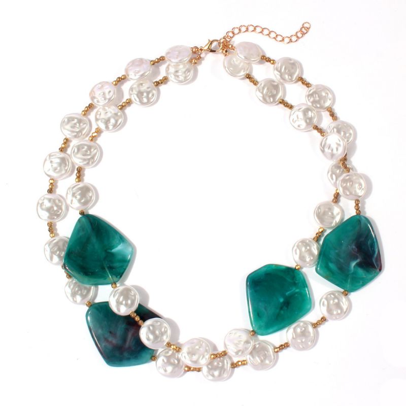 Fashion Green Shaped Pearl Beads Double Layer Necklace