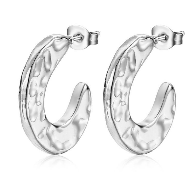 Fashion Silver Stainless Steel Irregular Hydraulic C-shaped Earrings