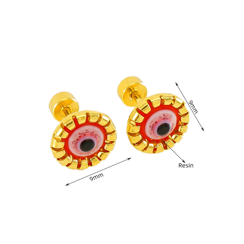Fashion Red Stainless Steel Round Eye Stud Earrings