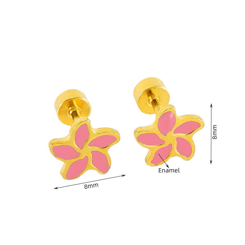 Fashion Pink Stainless Steel Flower Earrings