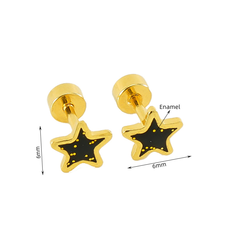 Fashion Black Stainless Steel Oil Dripping Star Earrings