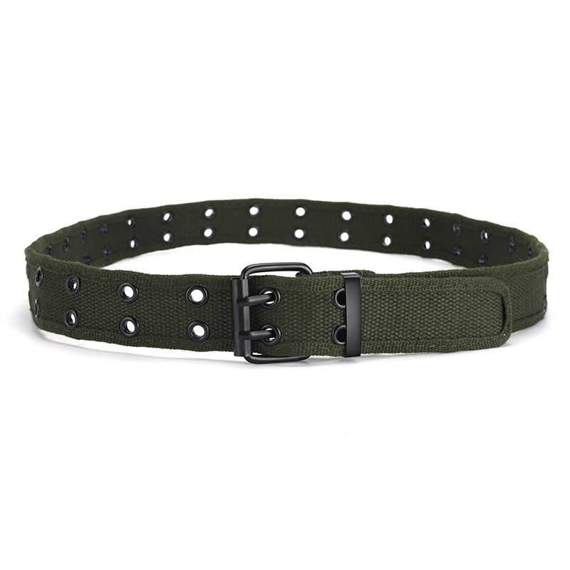 Fashion Armygreen Fabric Wide Belt With Double Eyelets And Square Buckle