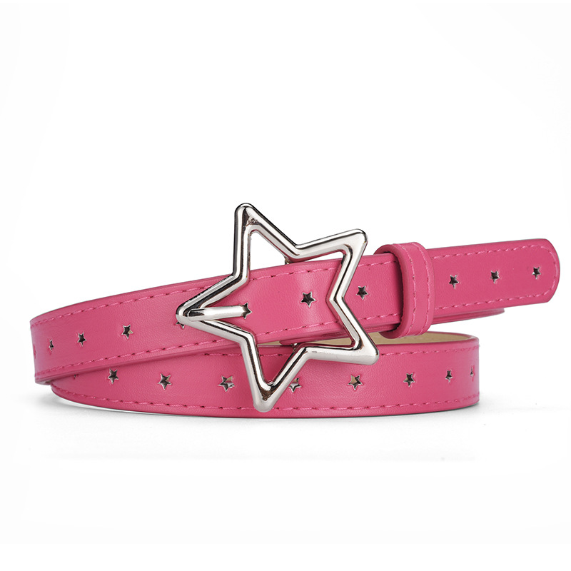 Fashion Rose Red Alloy Five-pointed Star Buckle Star Full Hole Wide Belt