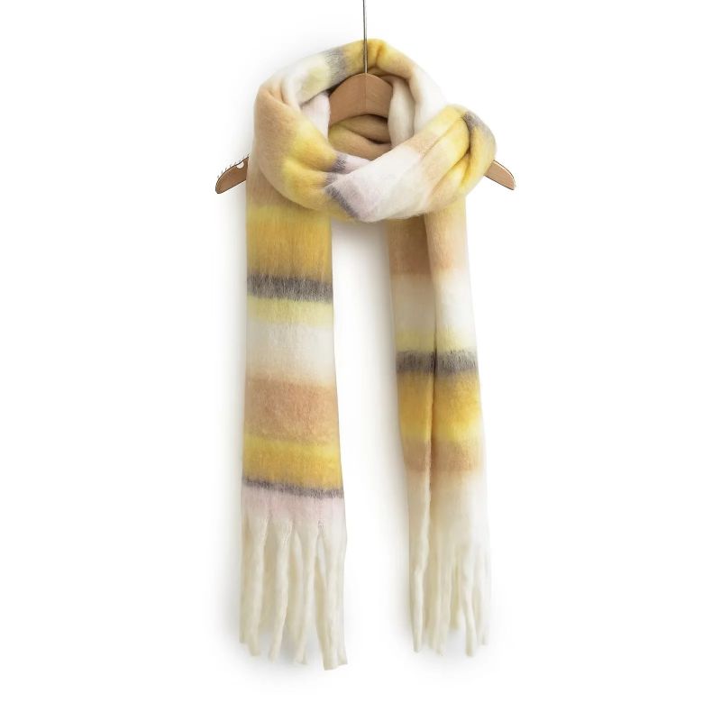 Fashion Color Faux Cashmere Striped Fringed Scarf