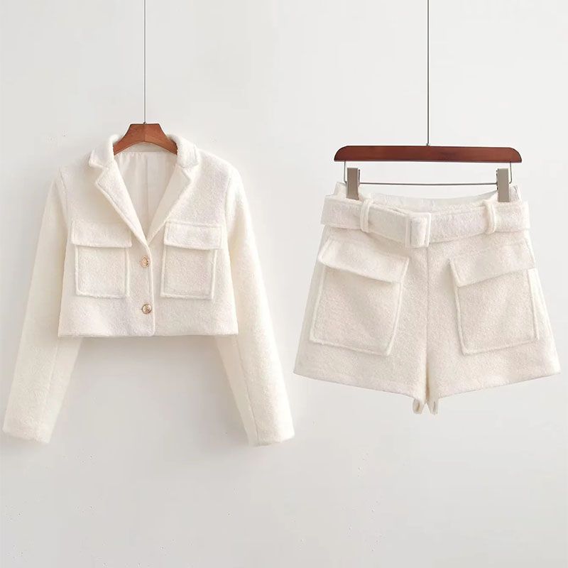 Fashion White Polyester Lapel Short Blazer Shorts Suit