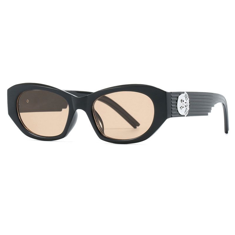 Fashion Bright Black Tea Slices Ac Cat Eye Wide Leg Sunglasses