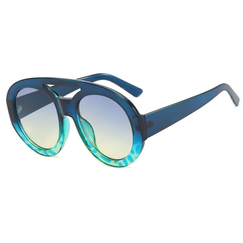 Fashion Blue Veins Blue And Yellow Ac Double Bridge Large Frame Sunglasses