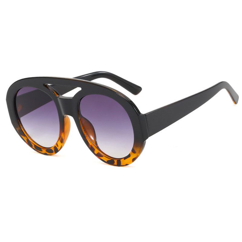Fashion Black Upper And Leopard Print Double Gray Ac Double Bridge Large Frame Sunglasses