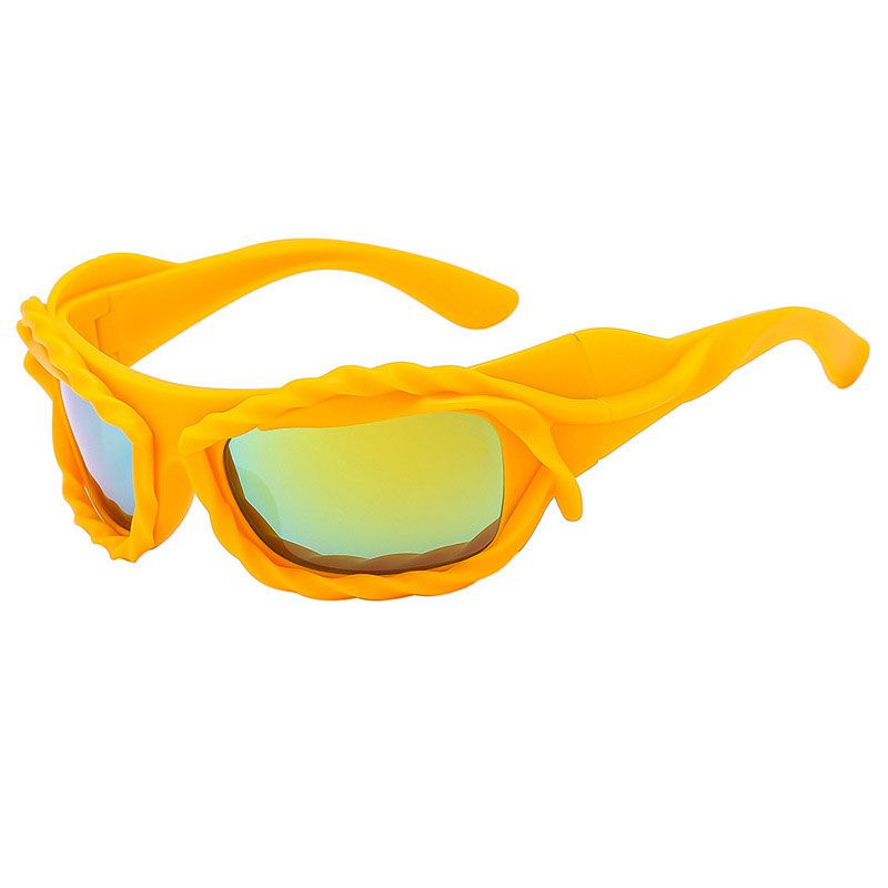 Fashion Yellow Frame Red Mercury Ac Irregular Wide-leg Sunglasses