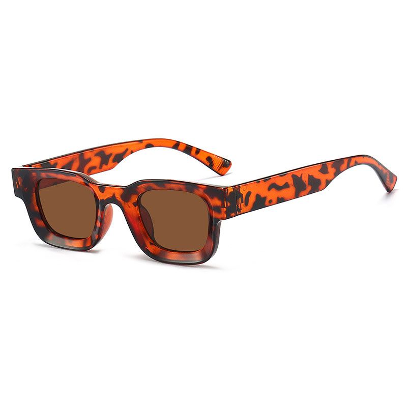 Fashion Leopard Print Tea Slices Pc Square Small Frame Sunglasses