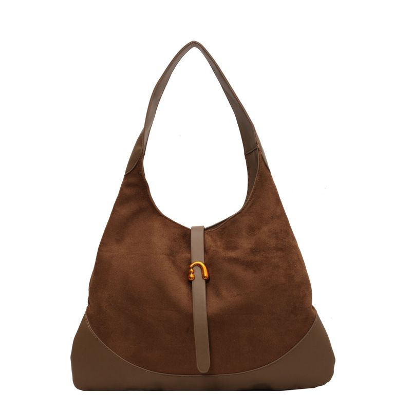 Fashion Khaki Contrast Color Suede Large Capacity Shoulder Bag