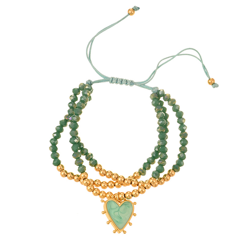 Fashion Green Multi-layer Beaded Copper Beads Love Oil Drop Pendant Braided Bracelet