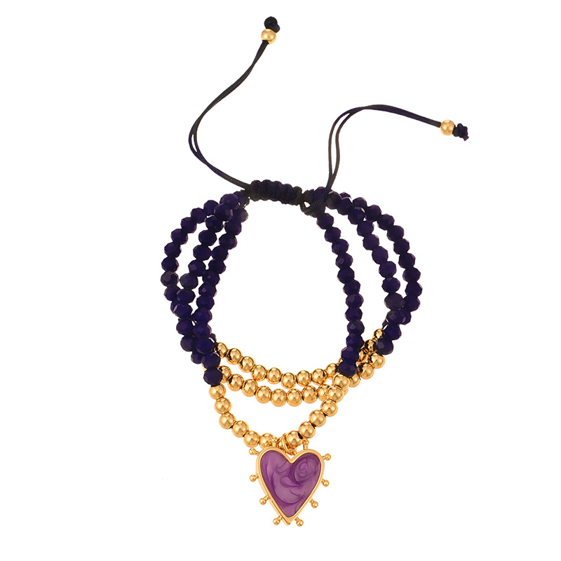 Fashion Navy Blue Multi-layer Beaded Copper Beads Love Oil Drop Pendant Braided Bracelet