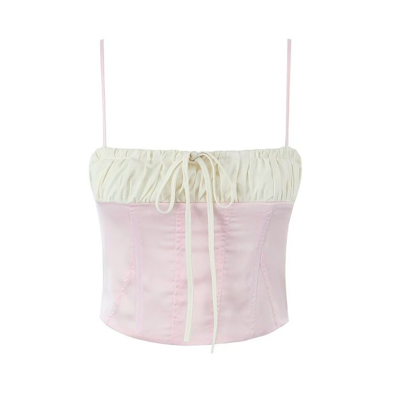 Fashion Pink Colorblock Lace-up Camisole