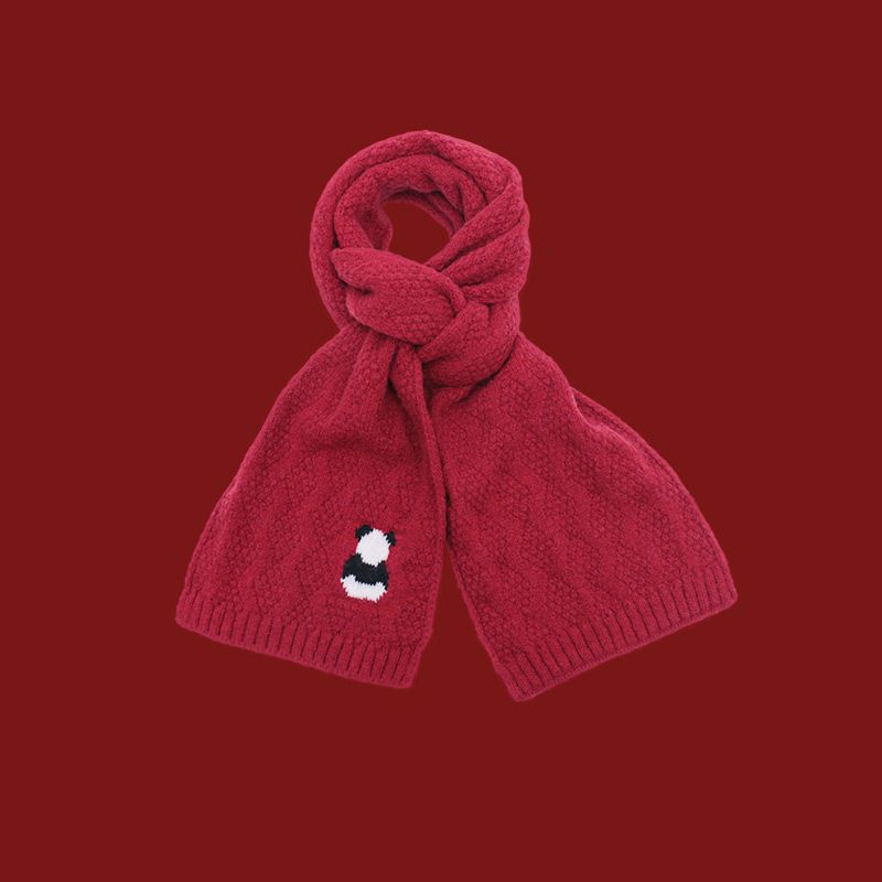 Fashion Red Bear Embroidered Knitted Wool Scarf